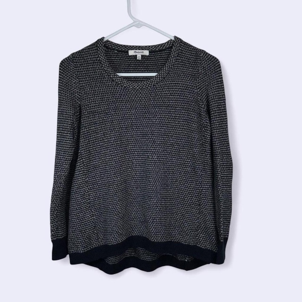 Madewell Black White Textured Knit Sweater XS Cotton Blend Crewneck